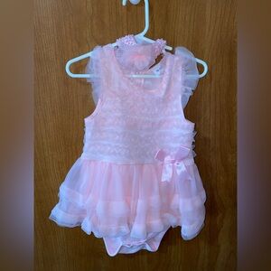 Pink Ruffled Baby Dress with Headband